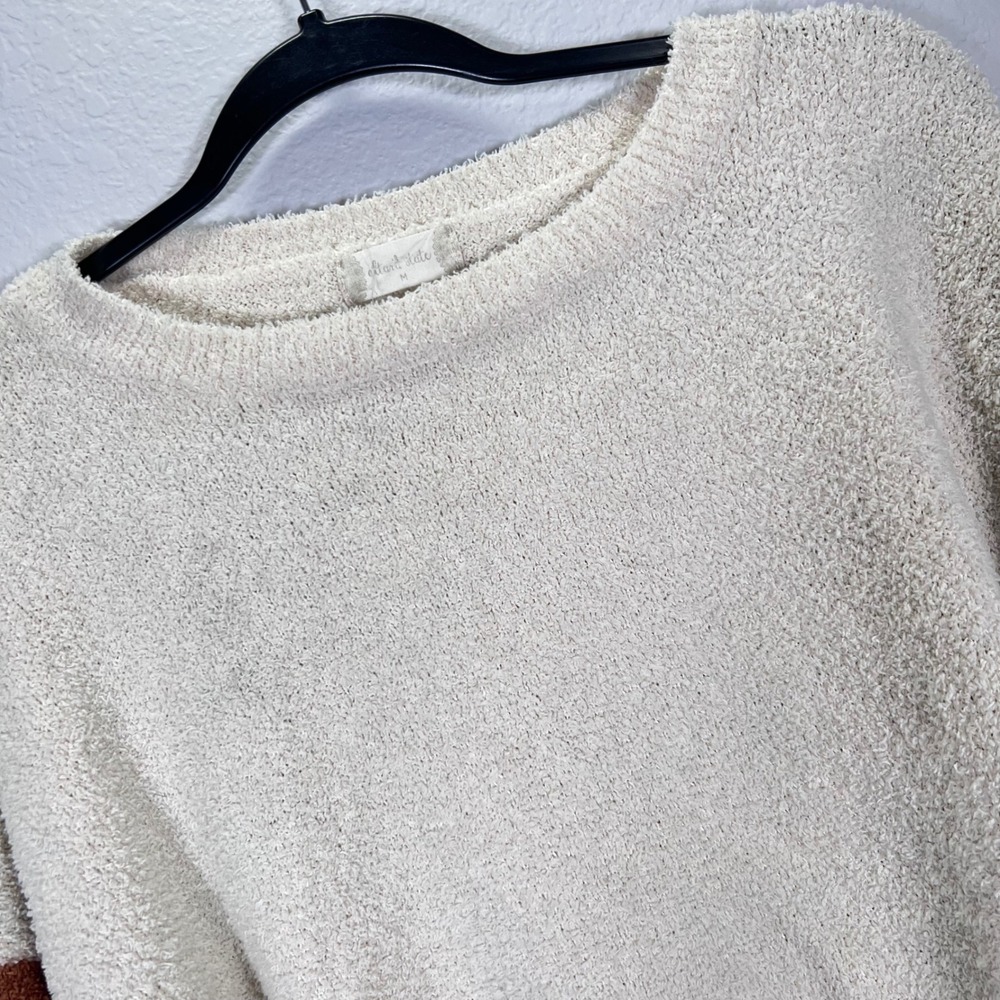Altard State Fuzzy Knit Pullover Sweater Color Block Striped Sleeve Medium